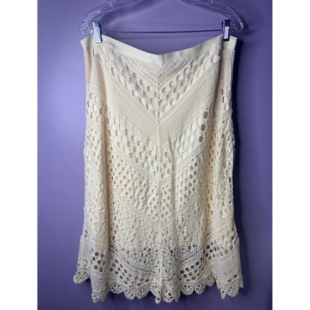 Crochet Maxi Skirt Cream Pull On Boho Fairy Grunge Festival Prairie Peasant XL